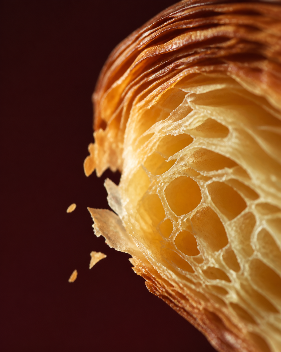 Detalle de las capas de un croissant